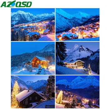AZQSD Diamond Живопис 5d Mountain Snow Full Square/Round Пробийте Diamond Embroidery Природа Home Decor подаръчни комплекти на кръстат бод
