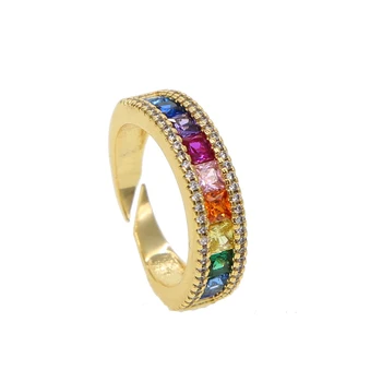 Shinny Rainbow baguette cz пръстени, мода цветни постепенен пръст ювелирно злато са пълни с красиви жени, момичета тънък bijoux совалка