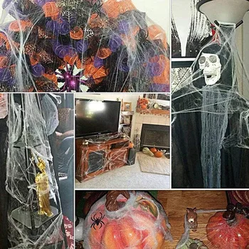 Halloween Party 1000 кв. фута Хелоуин Stretch Spider Web с 100 пластмасови фалшива паяци за вътрешни и външни декорации за Хелоуин