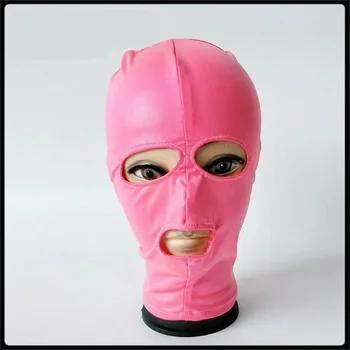 2018 Розово еластична ликра ликра латексово покритие робството качулка, маска за лице кучето роб възрастен БДСМ продукт легло игра на секс-играчки
