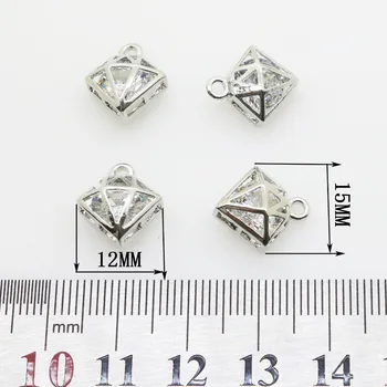15 * 12 мм сребро / злато, метал, планински кристал, висулка Кристални мъниста за бижута и аксесоари / компонент за жени украса на верига