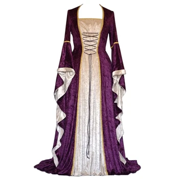 Ново средновековна рокля Хелоуин костюми за жени cosplay Дворец благороден дълги халати древен звънец ръкав костюм Принцеса рокля
