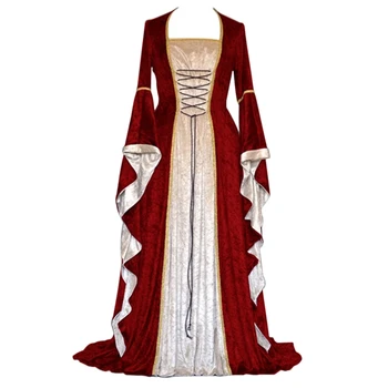 Ново средновековна рокля Хелоуин костюми за жени cosplay Дворец благороден дълги халати древен звънец ръкав костюм Принцеса рокля