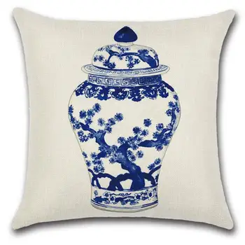 Син и бял порцелан изкуство памук, лен квадратен разтегателен калъфка 45x45 см прегръдка калъфка китайски ретро стил начало декор