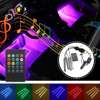 Атмосферата на салон на автомобил LED RGB Ивица Светлина Dash Floor sound Strip Decorative RGB Light Music Foot Multiple LED lighting Co U3I6