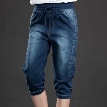Плюс размер 5XL дамски дънки еластичността на дънки жена много свободни Капри гадже дънки за жени Feminino стари сини зреещи