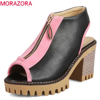 MORAZORA 2020 нов стил Дамски сандали открит чорап летни обувки смесени цветове мълния високи токчета на Обувки на платформа дамски обувки