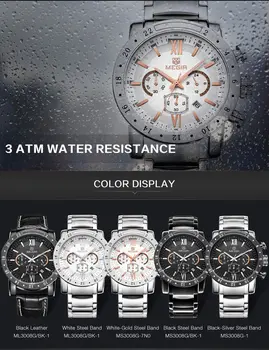 MEGIR хронограф мъжки часовници Топ луксозна марка часовници стомана каишка дата мъжки кварцов мъжки часовник военни армейските спортни часовници 3008