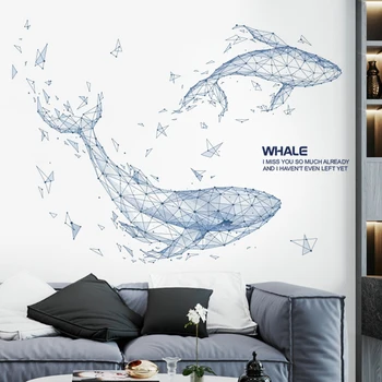 Абстрактни кит стикери за стена за хол спални мека мебел декор на стените подвижни винилови стикери за стена аксесоари за дома Еднорог платноходка елен