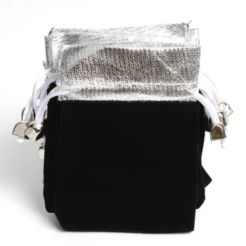 Нов 50шт 6.5*8 см сребърен цвят топ кадифена торбичка бижута подарък пакети, сватбена коледна промоция Рожден Ден годишни чанти на партията