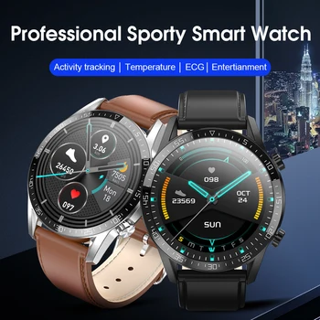 Сребърен стомана смарт часовници мъжете следи температурата на тялото IP68 ЕКГ ТОЧКИ BP сърдечната честота фитнес тракер нов T03 Спорт Smartwatch жени