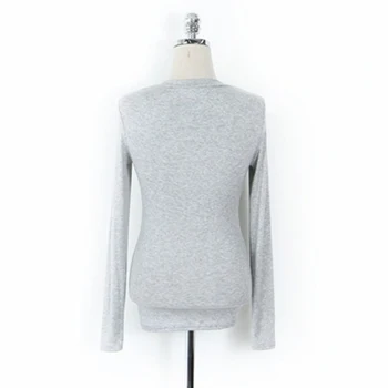 AOSSVIAO V-образно деколте, тънка тениска върховете 2020 Есен Зима Vogue тениски корейски секси бяла еластичност с дълъг ръкав тениска Femme