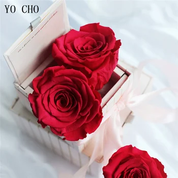 ЙО CHO 4-5CM Rose Natural Fresh Flowers 8pc Preserved Eternal Roses flower Box Newyear свети валентин Gifts Forever Rose Everlasting