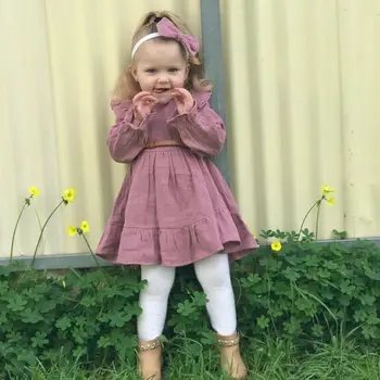 1-5Years малко дете Baby Girl Dress яка с дълъг ръкав Принцеса рокля за момичета пролет есен ежедневни костюми за момичета