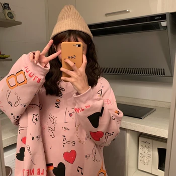 2020 Пролет Дамски дрехи, блузи тийнейджър улица Harajuku хип-хоп пастелни Hoody за жени печат свободни свободно време Hoodie Bts