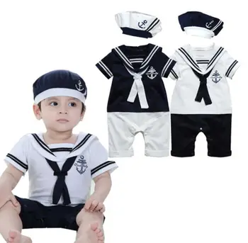 Hot Baby Boy Girl Clothes Моряк Costume Костюм Toddle Bebes Гащеризон Hat 0-24M Бебе Kids Playsuit