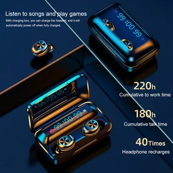 Безжични слушалки TWS Bluetooth 5.0 безжични слушалки спортни водоустойчиви слушалки слушалки с микрофон 2200mAh зарядно устройство ще захранване на скоростната