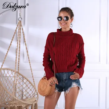 Dulzura скок трикотажни жени crop пуловер пуловер поло звънец светкавица с дълъг ръкав 2019 есен зима дрехи големи корейски