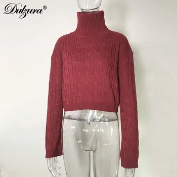 Dulzura скок трикотажни жени crop пуловер пуловер поло звънец светкавица с дълъг ръкав 2019 есен зима дрехи големи корейски