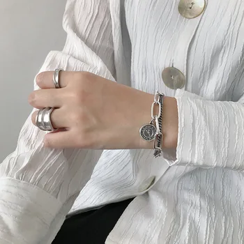 S925 стерлинги сребърни гривни ретро часовници усмивка тагове верига любителите на гривна персонализирани сребърни двойна верига бижута