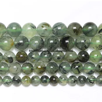 Безплатна доставка B качеството на естествен камък, тъмно зелен Пренит кварц кръгли свободни мъниста 15