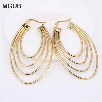 MGUB 2019 нов дизайн леки бижута от неръждаема стомана, златни на цвят овални обеци обръчи за жени LH664