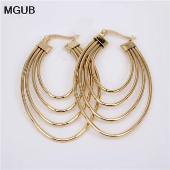 MGUB 2019 нов дизайн леки бижута от неръждаема стомана, златни на цвят овални обеци обръчи за жени LH664
