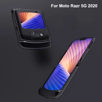 За Мото rola Razr 5G Case Carbon запояване кожена флип-надолу капачката, за да Moto Razr 5G 2020 версия на делото за Moto Razr