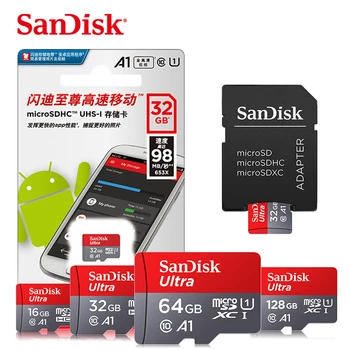 Оригинална карта памет SanDisk A1 64GB 128GB 16 GB Максимална скорост на четене на 80M/s Micro SD Card Class 10 UHS-I 32GB Flash Карти Памет Microsd