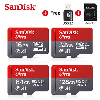 Оригинална карта памет SanDisk A1 64GB 128GB 16 GB Максимална скорост на четене на 80M/s Micro SD Card Class 10 UHS-I 32GB Flash Карти Памет Microsd