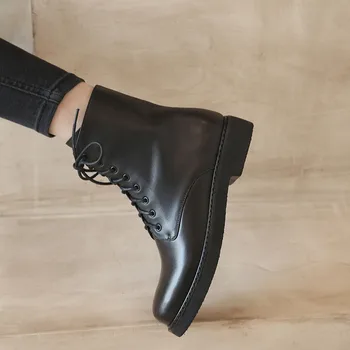 FEDONAS естествена кожа дамски зимни обувки 2020 есен кръст навързани дебел ток Обувки, дамска мода работни ботильоны нови