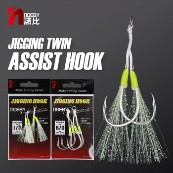 NOEBY Jig Hooks Fishing Slow Jigging Twin Assist Кука 1/0-6/0 Size for Metal Jig Solid Ring Jigging Double Hooks in Saltwater