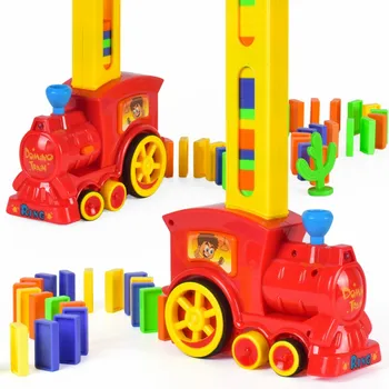 60+20pcs влак електрически Домино Модел автомобил автомобил магически автоматично набор от цветни пластмасови Домино играчки подарък игра за момчета деца