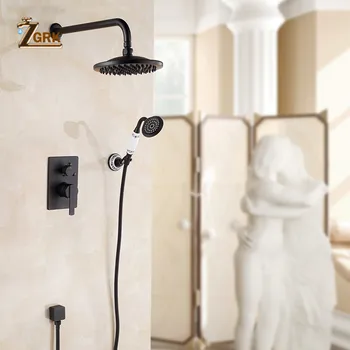 ZGRK скрит смесител за душ за баня Монтиране на стена вана, душ батерия, месинг античен 8