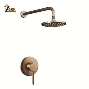 ZGRK скрит смесител за душ за баня Монтиране на стена вана, душ батерия, месинг античен 8