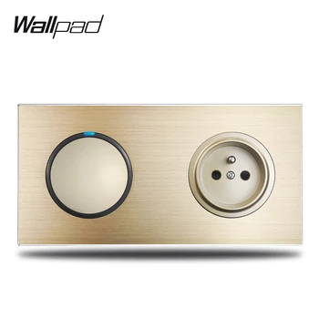 Wallpad L6 Gold 1 Gang Light Switch син led индикатор френска електрически контакт стенни розетка Златна матова алуминиева метална лента
