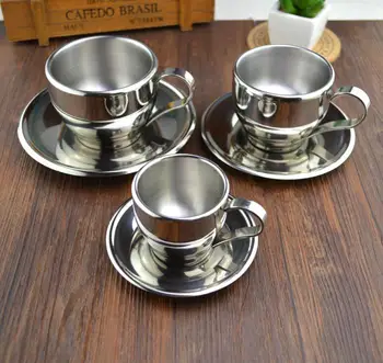 Мода от неръждаема стомана двоен слой утайка от чаша набор от цвете чаена чаша чаена чаша d ' Angleterre еспресо караница чаша за кафе чаша