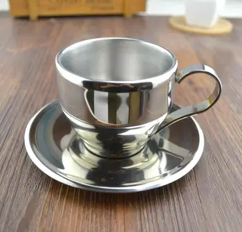 Мода от неръждаема стомана двоен слой утайка от чаша набор от цвете чаена чаша чаена чаша d ' Angleterre еспресо караница чаша за кафе чаша