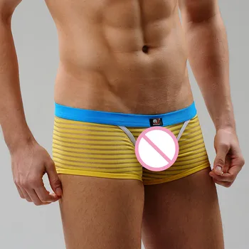 AIIOU Sexy Men Mesh Underwear Boxers Shorts See Through Шарени Fashion Gay Lubomir Panties гащи Мъжки боксови шорти бельо