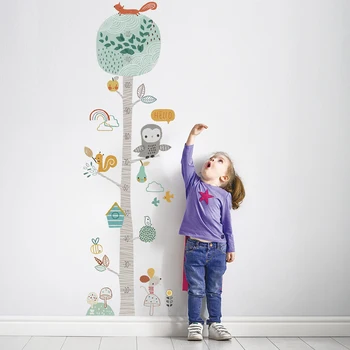 Тофок занаяти горски дървета, животни Височина стикер на стената декор Nordic Ins деца Височина мярка фаянс рисувани етикети детски сладки тапети