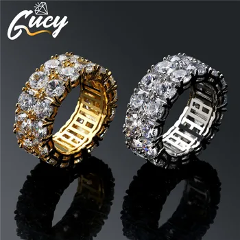 GUCY Hip Hop 2 Rows CZ Full Ring Bling Iced Out годежни пръстени Micro Pave Циркон за мъже, жени, подарък 7.8.9.10.11 на разположение