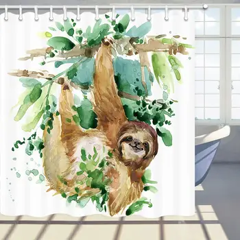 Симпатичното животно Ленивец на дръвче полиестерен плат, пердета за баня