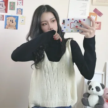 Пуловер жилетка жените V-образно деколте и свободни плътен цвят луксозен All-match корейски тийнейджъри свободно време ръкави Ulzzang дамски елегантни Ins жилетки нова