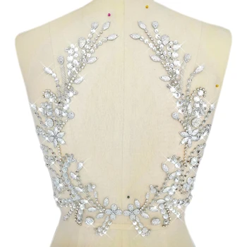Тънката сребърна ръчно шиене прави leaf преди Сватбата декор кристали и пайети, кристали петна апликации за шиене на сватбена рокля