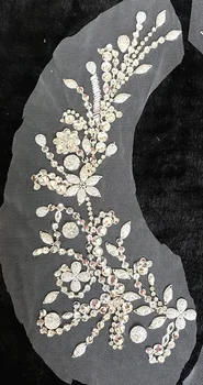 Тънката сребърна ръчно шиене прави leaf преди Сватбата декор кристали и пайети, кристали петна апликации за шиене на сватбена рокля