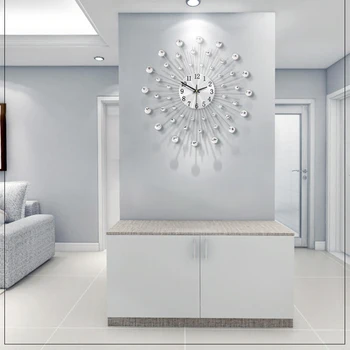 33 cm стари метални кристални слънчеви лъчи стенни часовници голяма Морден стенни часовници дизайн за домашно художествен декор