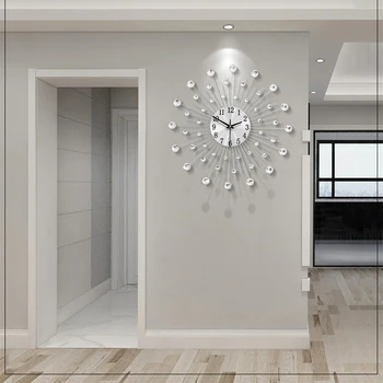 33 cm стари метални кристални слънчеви лъчи стенни часовници голяма Морден стенни часовници дизайн за домашно художествен декор