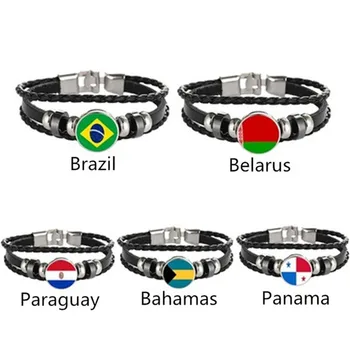 Бразилия, Беларус Парагвай Бахамските острови, Панама флаг многослоен кожена гривна мода гривни мъжки и дамски бижута