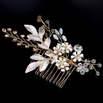 Сребърен перли и кристали сватбени гребени за жени Кристали за коса с ръчно изработени булката прическа гребен аксесоари за коса