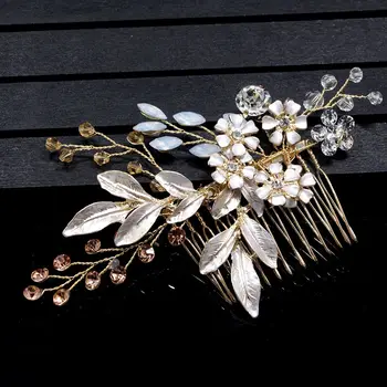 Сребърен перли и кристали сватбени гребени за жени Кристали за коса с ръчно изработени булката прическа гребен аксесоари за коса
